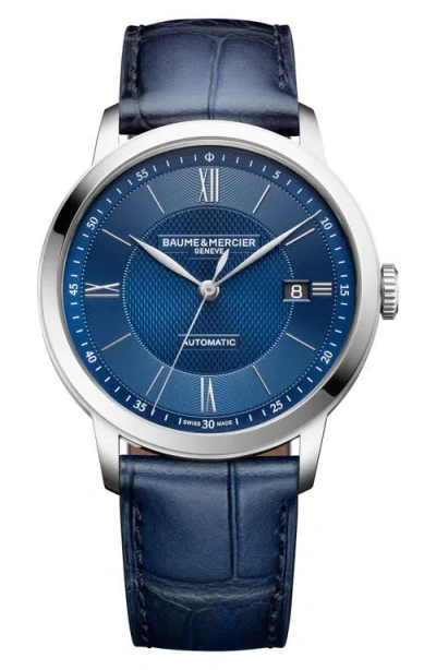 Baume & Mercier Classima Automatic Leather Strap Watch, 40mm In Blue
