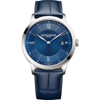 Baume & Mercier Classima Leather Strap Watch, 40mm In Blue