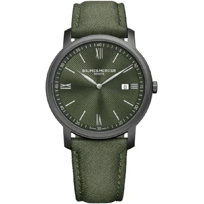 Baume & Mercier Classima Quartz Green Dial Fabric Strap Men's Watch 10766