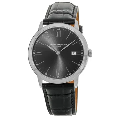 Baume & Mercier Classima Quartz Grey Dial Black Leather Strap Men's Watch 10416 In Silver