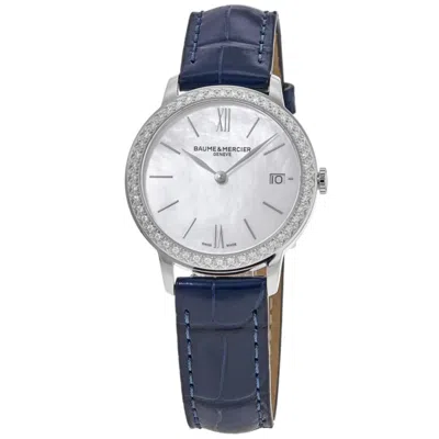 Baume & Mercier Classima Quartz Mother Of Pearl Dial Diamond Leather Strap Women's Watch 10544 In Blue