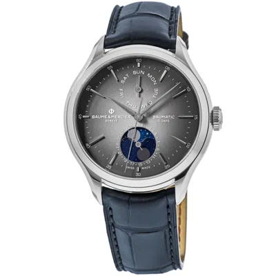 Baume & Mercier Clifton Automatic Grey Dial Leather Strap Men's Watch 10548 In Gray
