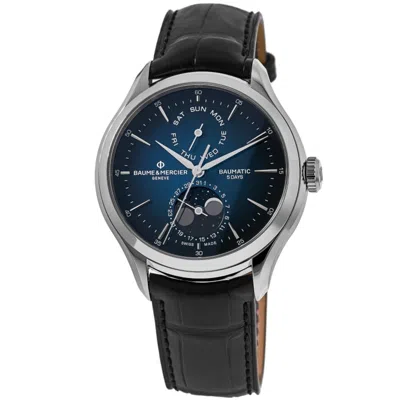 Baume & Mercier Clifton Automatic Moonphase Blue Dial Leather Strap Men's Watch 10593