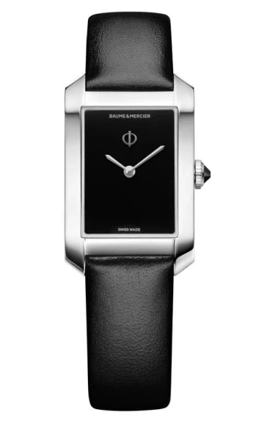 Baume & Mercier Hampton 10760 Tank Leather Strap Watch, 22mm X 35mm In Black