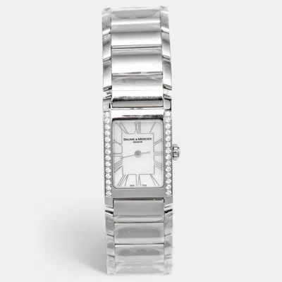 Pre-owned Baume & Mercier Hampton 65406 Mother Of Pearl Stainless Steel Diamond Women's Wristwatch 20 Mm In White