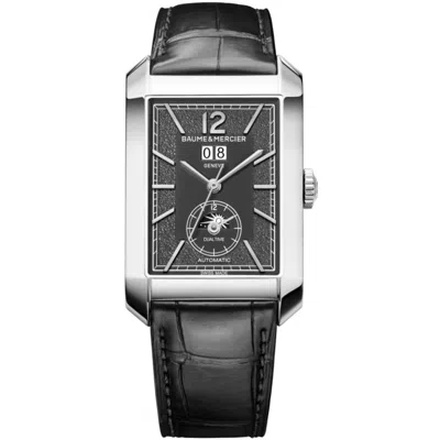 Baume & Mercier Hampton Automatic Duel Tme Big Date Grey Dial Leather Strap Men's Watch 10666 In Gray