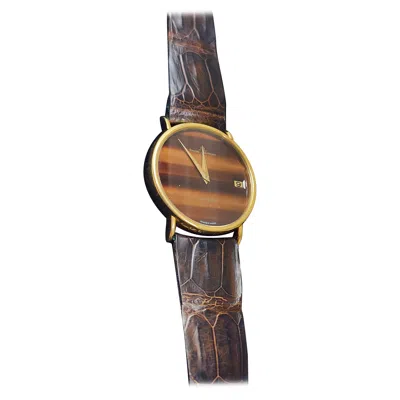 Pre-owned Baume & Mercier Men's Calendar Watch In 18 Kt Gold Vintage In Brown