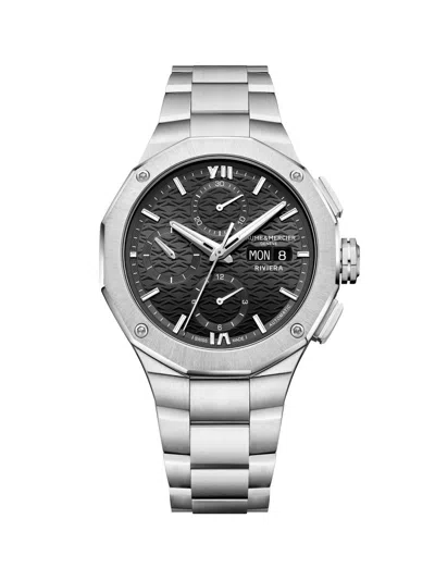 Baume & Mercier Men's Riviera Black Stainless Steel Watch/41mm In Silver