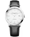 Baume & Mercier M0a10332 Classima Stainless Steel And Leather Automatic Watch In Black