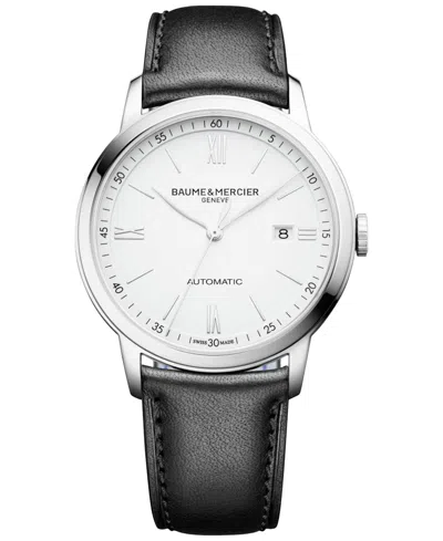 BAUME & MERCIER MEN'S SWISS AUTOMATIC CLASSIMA BLACK LEATHER STRAP WATCH 42MM M0A10332