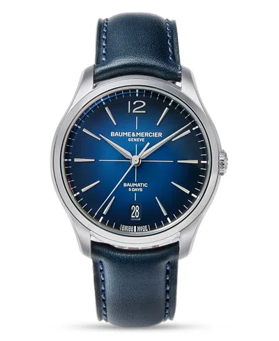 Baume & Mercier Men's Swiss Automatic Clifton Blue Leather Strap Watch 39mm