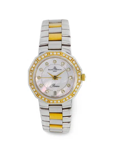 Pre-owned Baume & Mercier Riviera 25mm Diamond Watch In White