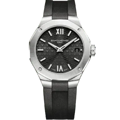 Baume & Mercier Riviera Black Dial Rubber Strap Women's Watch 10613