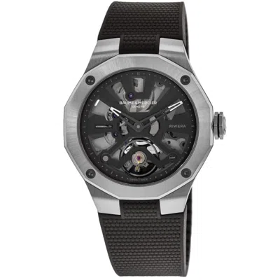 Baume & Mercier Riviera Black Skeleton Dial Rubber Strap Men's Watch 10721 In Multi