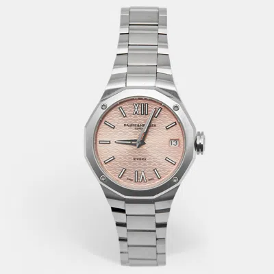 Pre-owned Baume & Mercier Riviera M0a10812 Pink Stainless Steel Women's Wristwatch 33 Mm