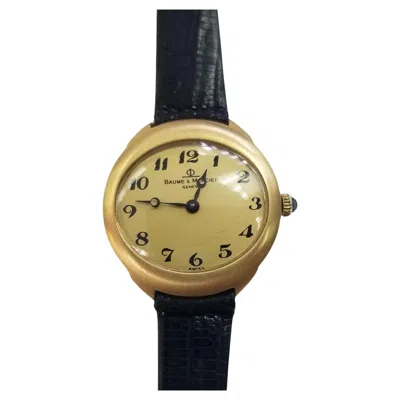 Pre-owned Baume & Mercier Vintage 18k Yellow Gold  With Arabic Numbers Gold Dial On A Strap