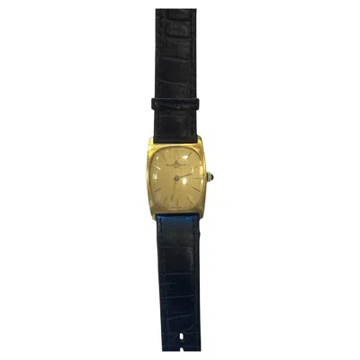 Pre-owned Baume & Mercier Vintage  Gold-plated Tonneau Watch With Black Leather Strap
