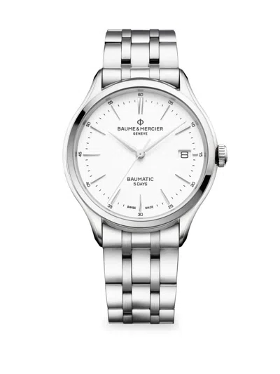 Baume & Mercier Women's Clifton Baumatic Stainless Steel Rhodium-plated Bracelet Watch In Blue