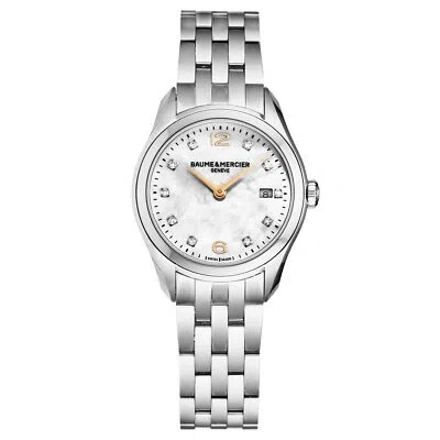 Pre-owned Baume & Mercier Women's 'clifton' Mop White Diamond Dial Ss Bracelet 10176