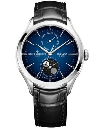 Pre-owned Baume Et Mercier Baume & Mercier Clifton Automatic Blue Moonphase Dial Men's Watch 10593