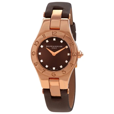 Baume Et Mercier Baume And Mercier Linea Brown Diamond Dial 18kt Rose Gold Brown Satin Ladies Watch 10090 In Black