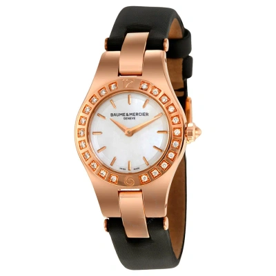Baume Et Mercier Baume And Mercier Linea Mother Of Pearl Dial Ladies Watch 10091 In Black / Gold / Mother Of Pearl / Rose