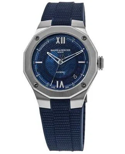 Pre-owned Baume Et Mercier Baume & Mercier Riviera Baumatic Blue Dial Rubber Strap Men's Watch 10701