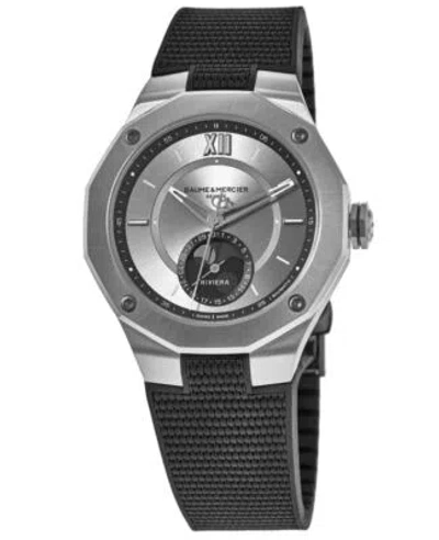 Pre-owned Baume Et Mercier Baume & Mercier Riviera Moon Phase Silver Dial Rubber Men's Watch 10681