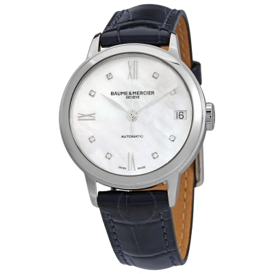 Baume Et Mercier Classima Automatic Diamond Ladies Watch 10545 In Blue / Mother Of Pearl