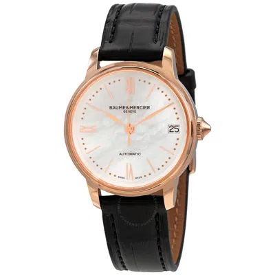 Baume Et Mercier Classima Automatic Ladies Watch M0a10598 In Mother Of Pearl/pink/rose Gold Tone/gold Tone/black