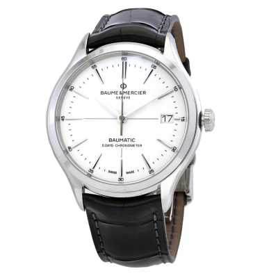 Baume Et Mercier Clifton Baumatic Automatic Men's Black Leather Watch 10518 In Black / White