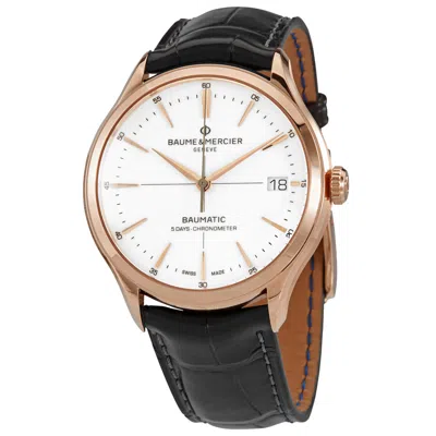 Baume Et Mercier Clifton Baumatic Automatic White Dial Men's Watch M0a10469 In Black / Gold / Rose / Rose Gold / White