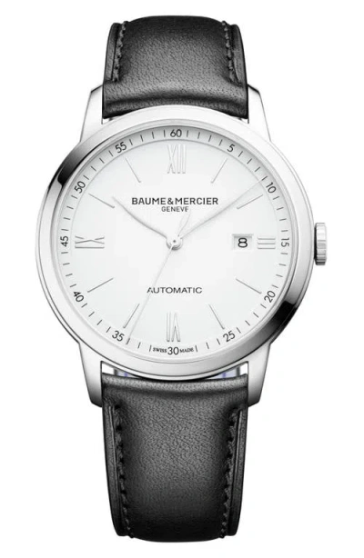 Baume & Mercier Classima Automatic Leather Strap Watch, 42mm In White