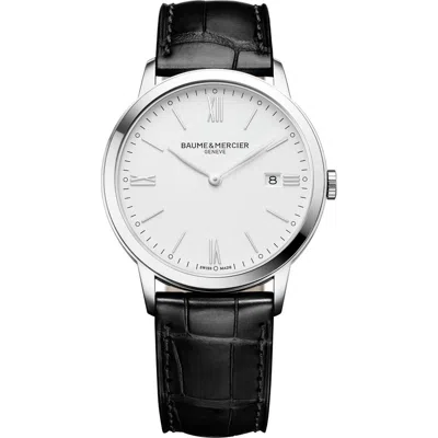 BAUME & MERCIER BAUME & MERCIER CLASSIMA LEATHER STRAP WATCH, 40MM