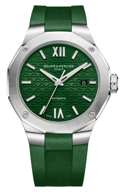Baume & Mercier Riviera Automatic Rubber Strap Watch, 42mm In Steel/green