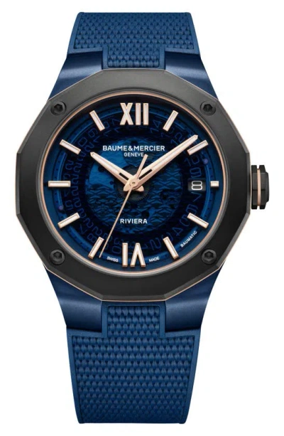 Baume & Mercier Riviera 10769 Rubber Strap Watch, 42mm In Blue