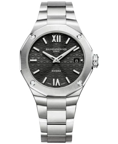 Baume & Mercier Women's Swiss Riviera Diamond (1/10 Ct. T.w.) Stainless Steel Bracelet Watch 36mm In Black