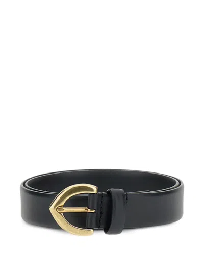 Bax Lab Gold Buckle Leather Belt In Black