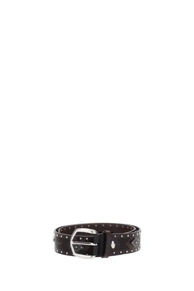 BAX LAB TEXTURED LEATHER BELT WITH DIAMOND-SHAPED STUDS