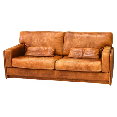 Pre-owned Baxter ‘arcon' Sofa Large In Buffalo Leather By Marco Milisich – Italy, 1970's In Orange