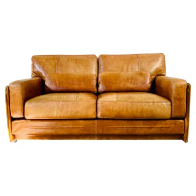 Pre-owned Baxter Cognac Leather 2-seater Sofa By Marco Milisich For , Italy, 1970 In Orange