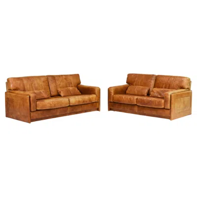 Pre-owned Baxter Pair Of  ‘arcon' Sofas In Buffalo Leather By Marco Milisich – Italy, 1970s In Brown