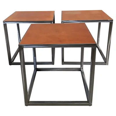 Pre-owned Baxter Square Cognac Brown Leather Coffee Table Side Table "trinity", Italy 1980
