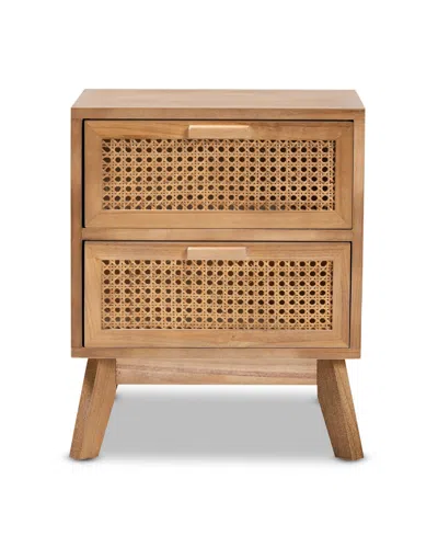 Baxton Studio 15.7" Finished Wood Baden Mid-century Modern 2-drawer End Table In Natural Brown,walnut Brown