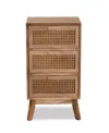 Baxton Studio Walnut Brown Finished Wood 3-drawer End Table With Rattan In Natural Brown,walnut Brown