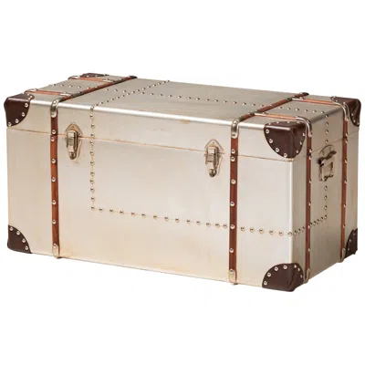 Baxton Studio 32" Wide Bechet Silver Metal Storage Trunk In Neutral