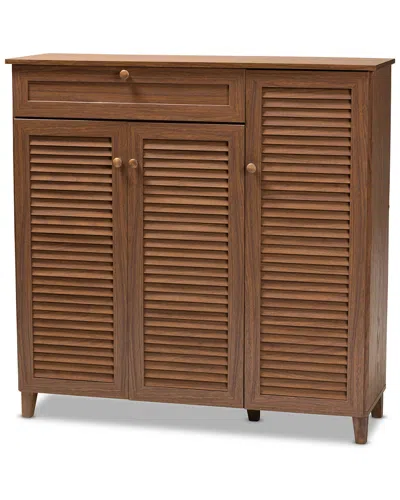 Baxton Studio 45in Coolidge 11-shelf Shoe Storage Cabinet In Brown