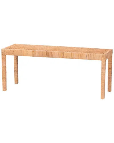 Baxton Studio Abelia Modern Bohemian Mahogany & Rattan Long Accent Bench