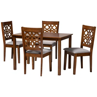 Baxton Studio Abigail Gray Fabric Walnut Brown Wood 5-piece Dining Set
