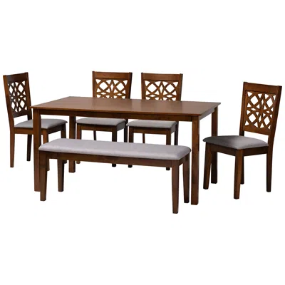 Baxton Studio Abigail Gray Fabric Walnut Brown Wood 6-piece Dining Set
